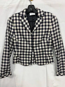 AKRIS Punto Size 2 Navy & White Check Peplum Ruffle Jacket blazer - Picture 1 of 8