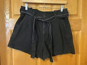 CF37 American Eagle Mom Pantalones Cortos Negro Denim Bolsa de Papel Cinturón Tiro Alto Para Mujer 10 - Imagen 1 de 5