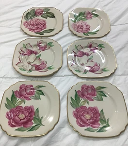 Vintage Syracuse Camellia Peony Rose Magnolia Square Salad plates set of 6 - Picture 1 of 10