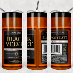 VASO DE WHISKY DE TERCIOPELO NEGRO - Un vaso, tapa y paja aislados de metal de 20 oz - Imagen 1 de 3