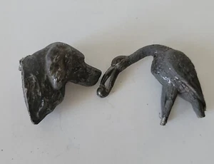 2 Antique Spelter Metal Labrador Golden Retriever Dog Heron Egret Read - Picture 1 of 14