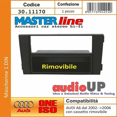 MASCHERINA AUTORADIO 1 DIN AUDI A6 DAL 2002 AL 2006 ADATTATORE DIN CON CASSETTO. - Immagine 1 di 2