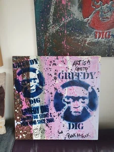 Greedy Dig original oil painting on canvas /Banksy,D*Face,Obey,Jamie Reid,KLF - Picture 1 of 5