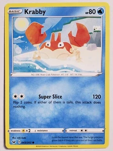 Krabby 043/202 NM B1G1F - Sword Shield Pokemon Card - miki kido Art - Picture 1 of 2