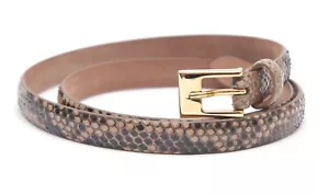 MICHAEL KORS Thin Skinny BELT Exotic Leather Brown Gold HW Buckle S - Picture 1 of 4
