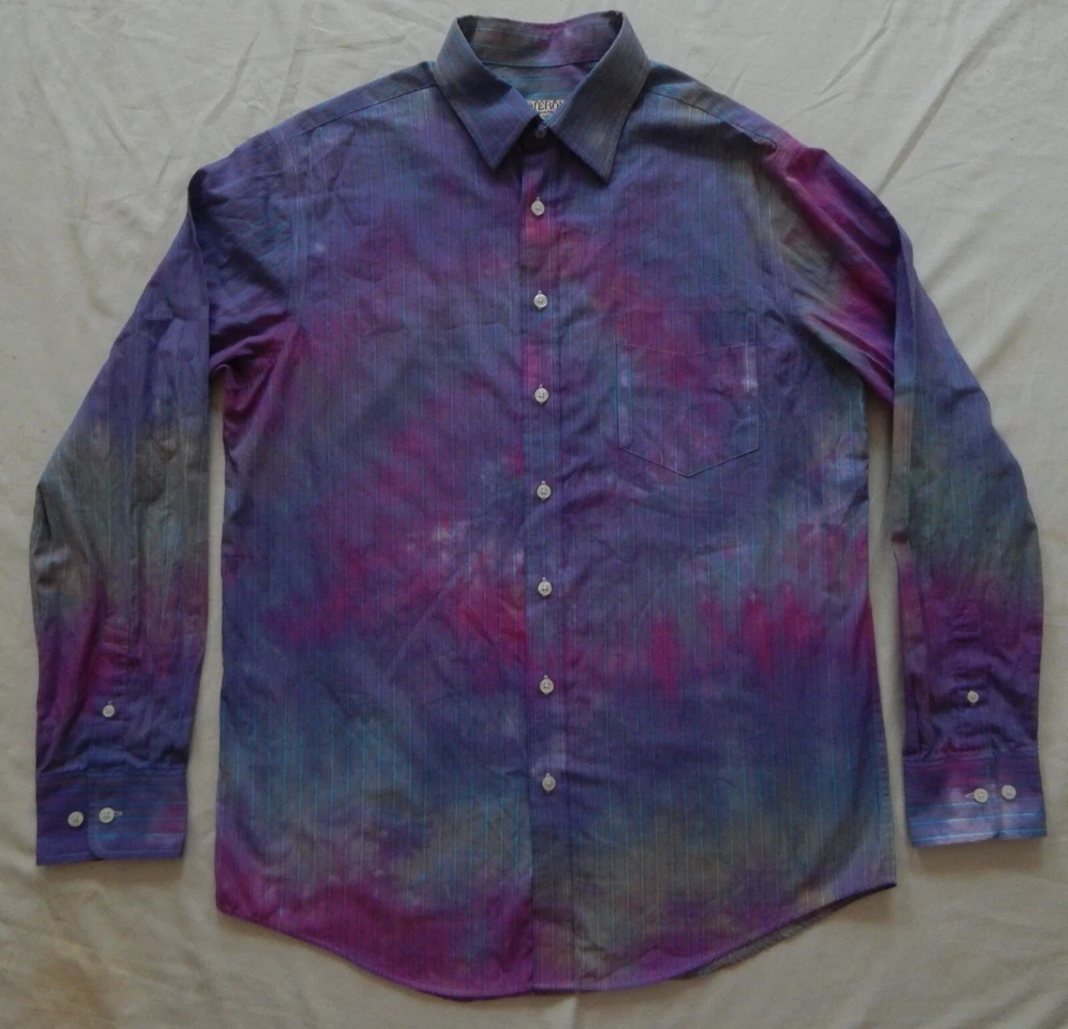 Camisa de vestir Tie Dye rosa púrpura espiral manga larga con botones - mediana para hombre Foto 1 de 4
