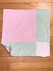 Blankets & Beyond Pink Heart Green Minky White Satin Security Blanket/Lovey - Picture 1 of 5