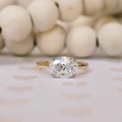 Diamond Wedding Ring  Oval Cut 1.50 Ct IGI Lab Created 18k Yellow Gold E F VS - Image 1 of 4