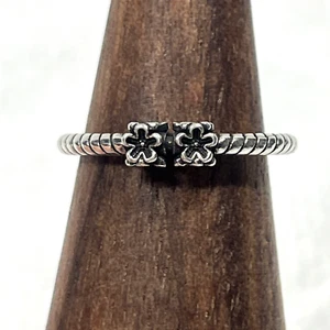 Thai Sterling Silver 925 Four Sided Double Flower Open Back Ring Sz 6 - Picture 1 of 10