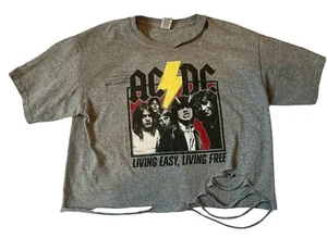 Gildan Youth Girls Distressed Cropped AC/DC Living Easy Graphic Tee XL(16) - Picture 1 of 4