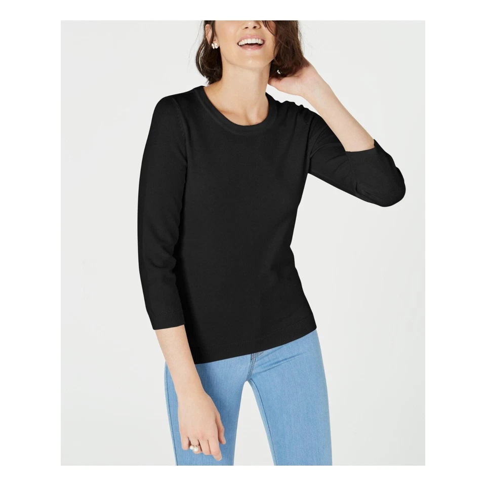 Maison Jules Women's Black Cozy Crewneck 3/4 Sleeve Sweater Size XS - Image 1 of 1