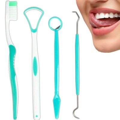 Dental Care Kit Toothbrush Tongue Cleaner Mirror Tooth Pick Brush Cleaning 4PC