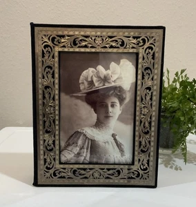 Vintage blau Samt silber Schnörkel 4” x 6” Foto Bilderrahmen 30 zwei Seiten Album - Bild 1 von 9