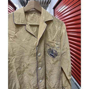Vintage 1970s Silk Asian Tower Pagoda Embroidered Button Down Shirt Size 42 - Picture 1 of 5