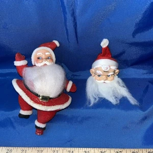 2 Ornamenti Natalizi Babbo Natale Vintage Feltro Plastica Giappone? 4" - Foto 1 di 2