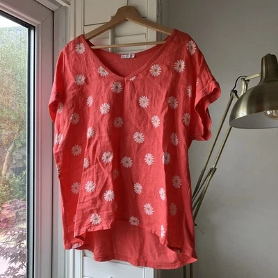 Made In Italy Loose Fit Top Coral/white Linen Mix Worn Once One Size - Image 1 of 4