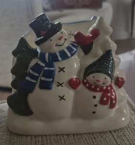St. Nicholas Square  Snowmen  Ceramic Napkin Holder HandPainted No Chips, Cracks - Picture 1 of 9