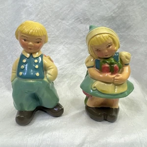 Coppia statuine vintage in gesso smaltato olandese ragazzo e ragazza tulipani capelli biondi A16 - Foto 1 di 9