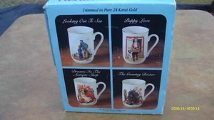 Norman Rockwell 1982 4 Mug Set-24 Kt Gold Trim; Original Box, Never Used! Nice! - Picture 1 of 3