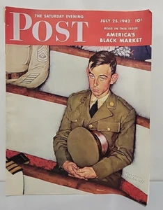 SATURDAY EVENING POST 7/25/1942 Soldier in Church Norman Rockwell Art Cover WWII - Picture 1 of 7
