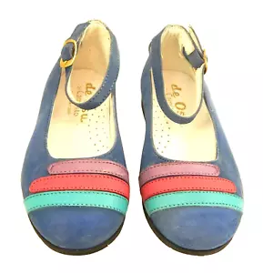 DE OSU -Spain -Girls Blue Leather Vintage Dress Shoes - European 23 -Size 6.5 - Picture 1 of 5