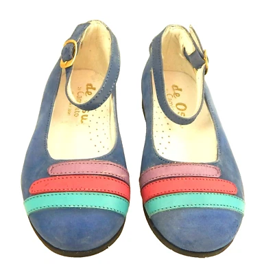 DE OSU - España - Zapatos de vestir vintage de cuero azul para niñas - European 23 -Talla 6,5 Foto 1 de 4