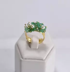 ANELLI ARGENTO 925 DORATO SMERALDI E PERLE NATURALI REGOLABILE AGNK 093 - Foto 1 di 3