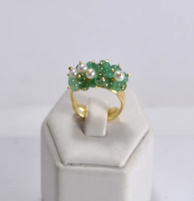 ANELLI ARGENTO 925 DORATO SMERALDI E PERLE  NATURALI  REGOLABILE        AGNK 093 - Immagine 1 di 3