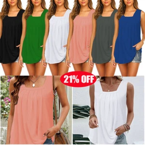 Womens Sleeveless Basic Vest Tank Tops Ladies Summer Casual Loose T-Shirt Blouse - Picture 1 of 18