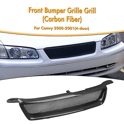 Front Bumper Grille Grill For Toyota Camry 4 Door 00-01 Carbon Fiber Black 1PC - Imagem 1 de 4
