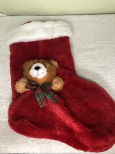 Stocking With Bear 10 in long Plush 3 D Christmas Decor - Picture 1 of 3
