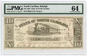 1862 Cr.84D $10 The State of NORTH CAROLINA Note w/ TRAIN - PMG CU 64 - Picture 1 of 2
