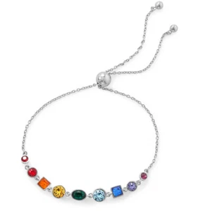.925 Sterling Silver Rainbow Pride Crystal Bolo Bracelet - Picture 1 of 2
