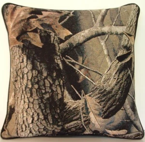 Camouflage Tapestry Pillow - Realtree Hardwoods Logo, Black and Tan Designs, New - Picture 1 of 8