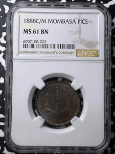 Lote Mombasa 1888-CM de 1 pieza NGC MS61BN #A9890 ¡Bonito UNC! - Imagen 1 de 3