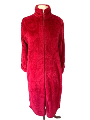 Bata OSCAR DE LA RENTA Rojo Borgoña Patrón Sólido Cremallera Completa Manga Larga Talla S/M Foto 1 de 4