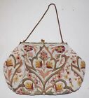 Vintage 30s Era White Beaded & Tambour Embroidered Purse Evening Bag
