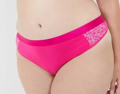 Panty Tanga Lane Bryant Fushia Algodón con Encaje Cintura Ancha Talla Grande 14/16, 1X Foto 1 de 4