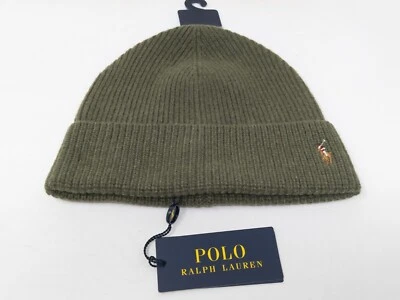 Polo Ralph Lauren Pony Cuffed Wool Blend Beanie Hat One Size Oil Cloth Green - Image 1 of 2