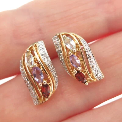 RSE ROBERT SEEMAN Sterling Gold Plated Real Diamond Accent & Multi-Gem Earrings - Image 1 of 4