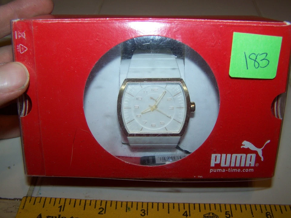 Nuevo de Lote Antiguo Reloj Puma con Caja Mujer Blanco Nylon Banda Marlox 302512 Foto 1 de 4