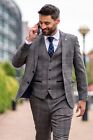 Gray Plaid Men Tweed Suits Vintage Check Prom Party Groom Tuxedo Wedding Custom