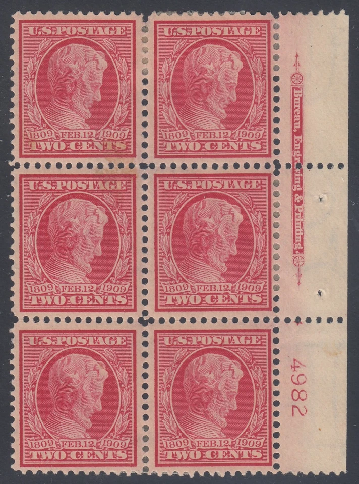 US Stamp #367 VF-XF Plate Block of 6, Hinge Remnants - CV $200 - Image 1 of 2