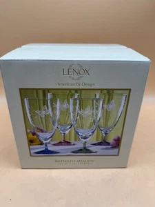 Set of 4 Lenox Butterfly Meadow Etched All Purpose Glass Goblets 14oz New In Box - Picture 1 of 4