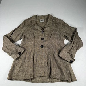 FLAX Linen Blend Button Front Jacket Blazer Women's Medium Brown Multi Pleated - Picture 1 of 7