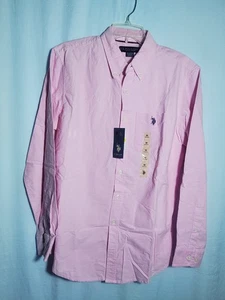 NWT Pink Men’s U.S. Polo Assn Button Down Dress Shirt Size Medium - Picture 1 of 8