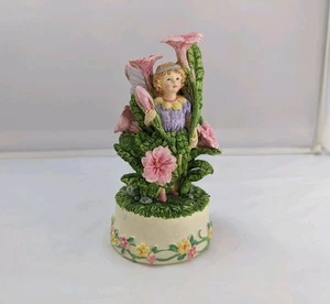 Vintage Little Fairy Pink Green Yellow Flowers 4.5” Music Box Plays Fur Elise - Picture 1 of 7