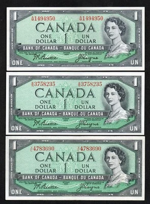 1954 X 3 CANADA ONE DOLLAR BILLS ALL BEATTIE/COYNE NEAT OLD NOTES HAVE A L@@@@K - Image 1 of 2