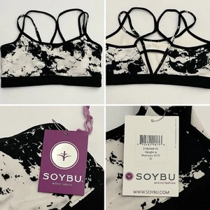 Soybu Levity Sports Bra Shattered Black White Print XL NWT Padded Crisscross - Picture 1 of 11