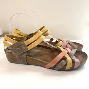 Inter Bios Sandals Strappy Footbed Comfort Multi Color Wedge Sz 40 / 9 - Picture 1 of 9